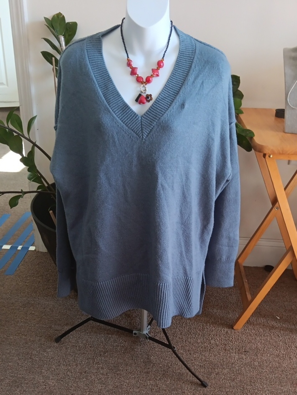 Philosophy V-Neck Blue Sweater High/Low XL
